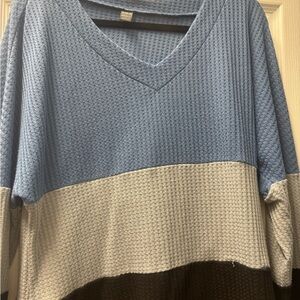 SHEIN Two-Tone V-Neck Sweater in Blue and Gray
